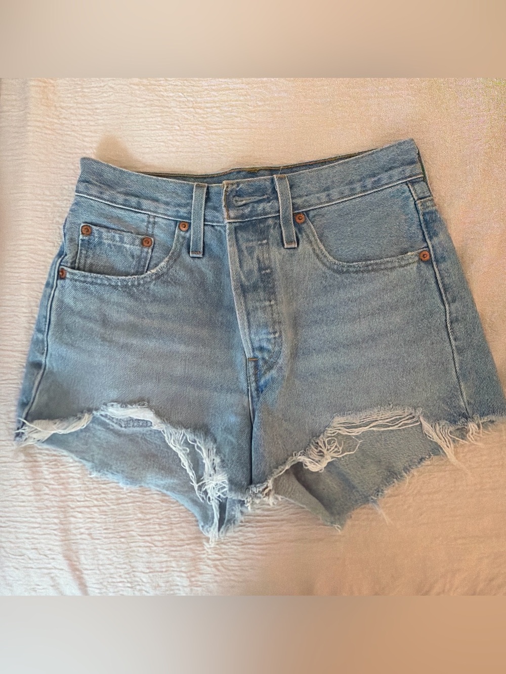 Levi's Light Blue Frayed Hem Denim Shorts